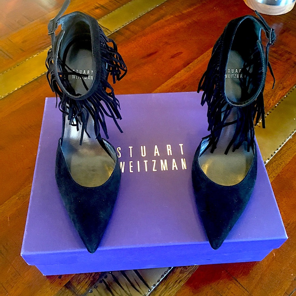 STUART WEITZMAN Black Suede Fringelica